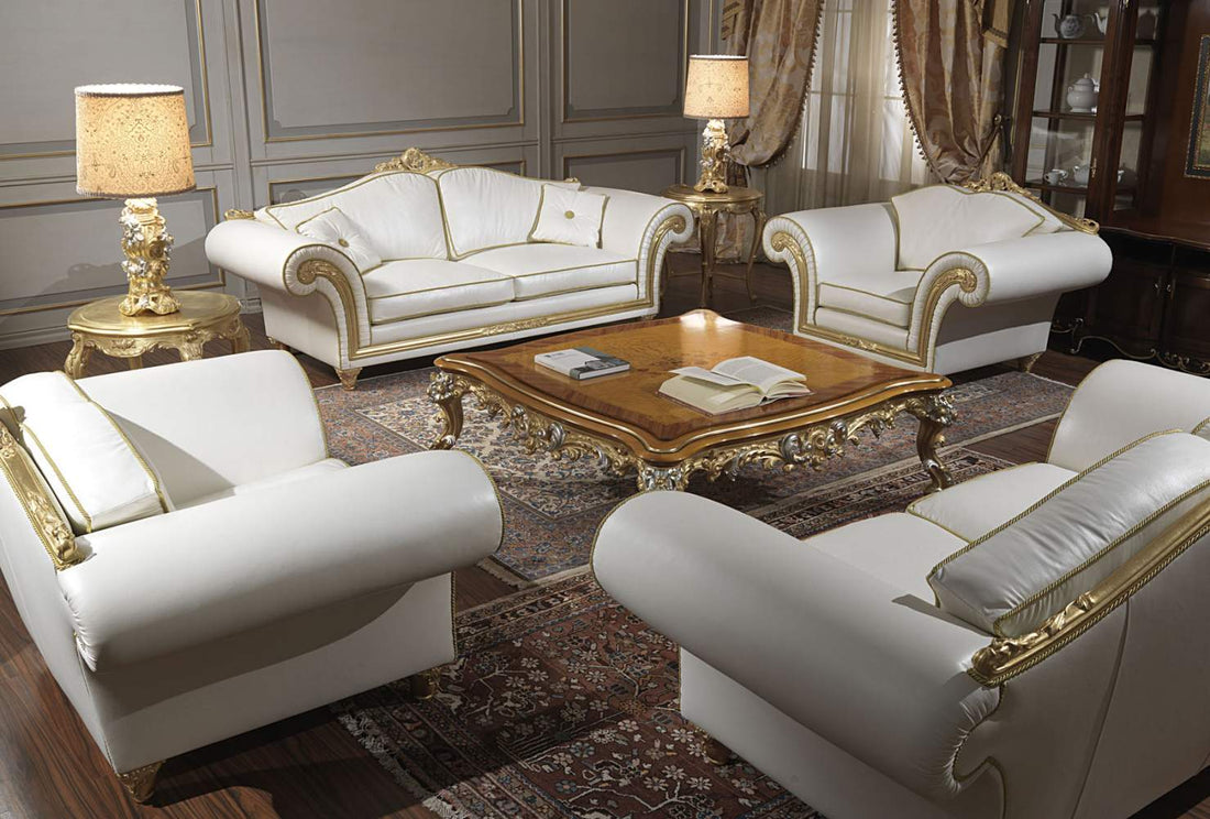 White & Gold Rococo Revival Sofa