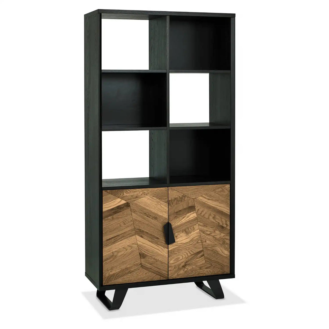 Black & Wood Mixed Media Tall Cabinet Shelf
