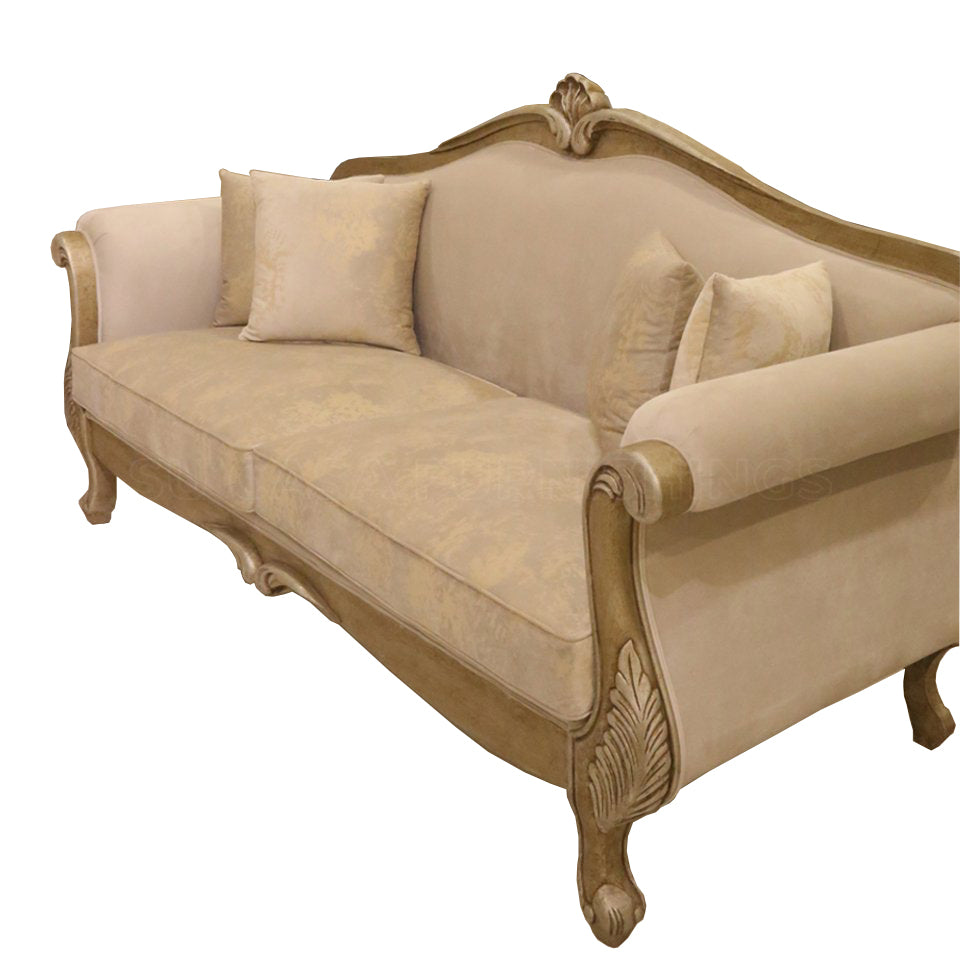 Walnut Beige Classic Scroll Arm Sofa