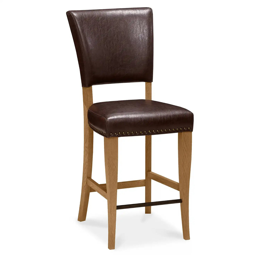 Dark Brown Leather & Wood Bar Stool