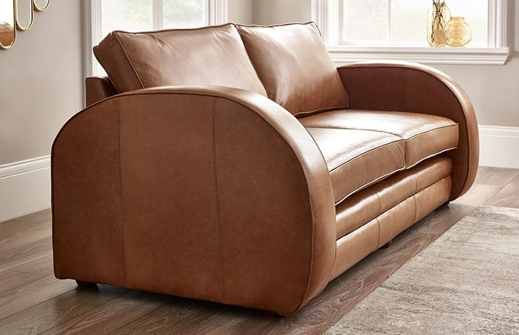 Rounded Modern Tan Leather Sofa