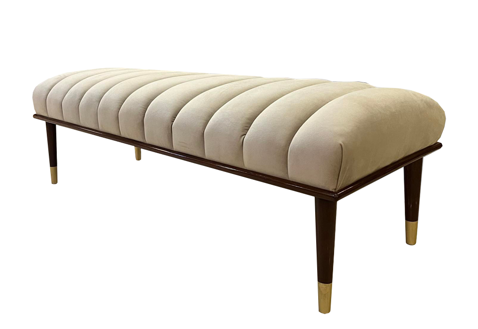 Curved Channel-Tufted Beige Ottoman
