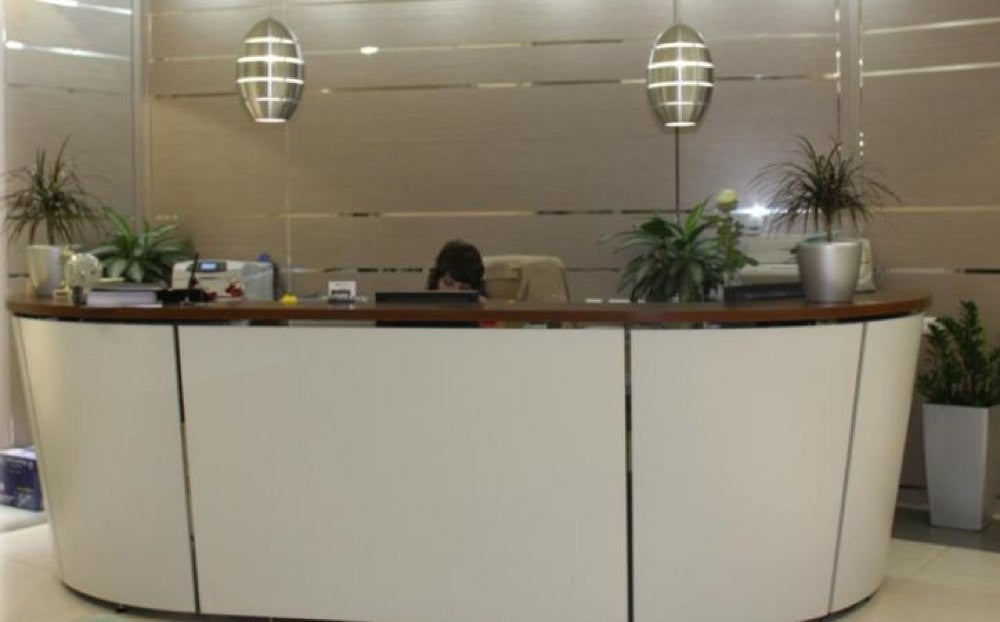 Glossy White Curved Desk with Panel Front