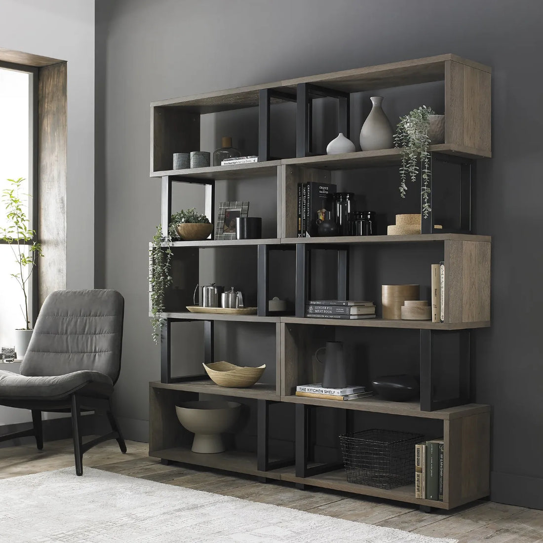 Dark Wall-Mounted Box Shelf Set