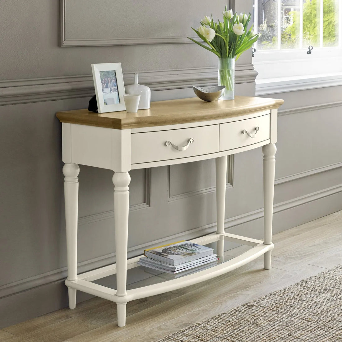 Vintage-Inspired Cream Console with Shelf