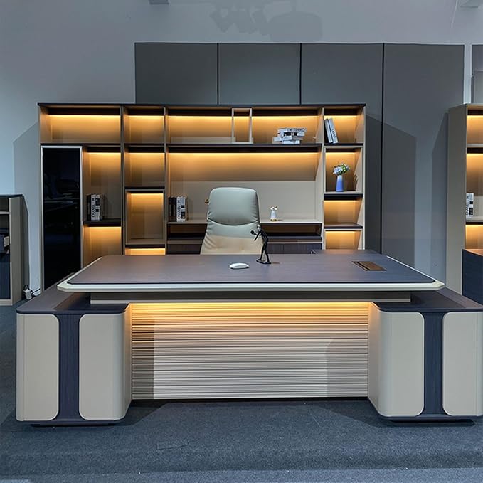 Contemporary Executive Desk in Grey-Wood Finish with Floating Elements