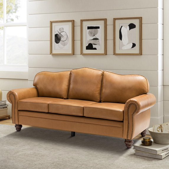 Light Caramel Rolled Arm Sofa