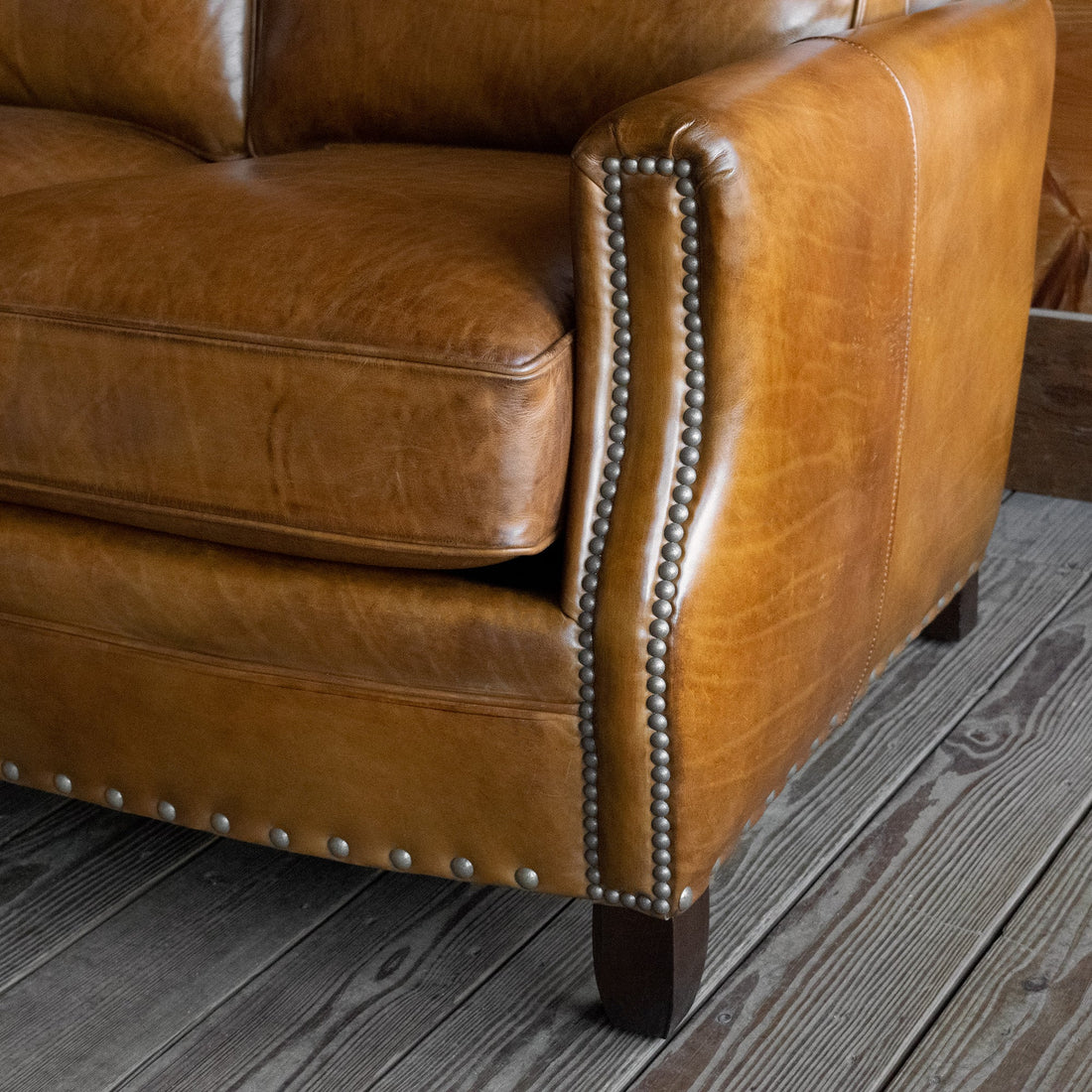 Retro Three-Seater Tan Sofa
