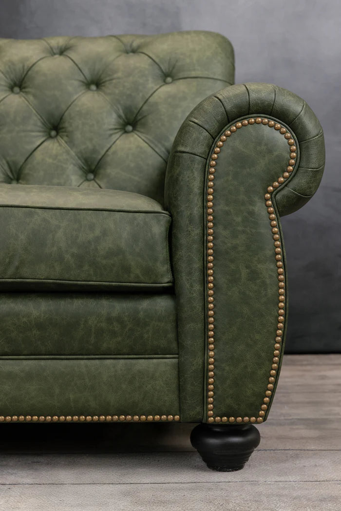 Olive Green Tufted Leather Sofa