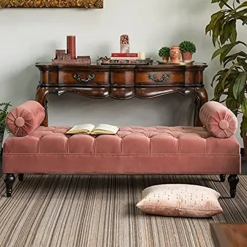 Dusty Rose Tufted Ottoman with Bolsters
