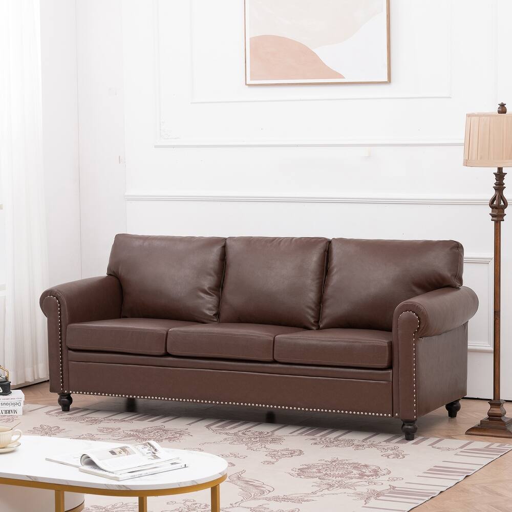 Sleek Brown Leather Sofa