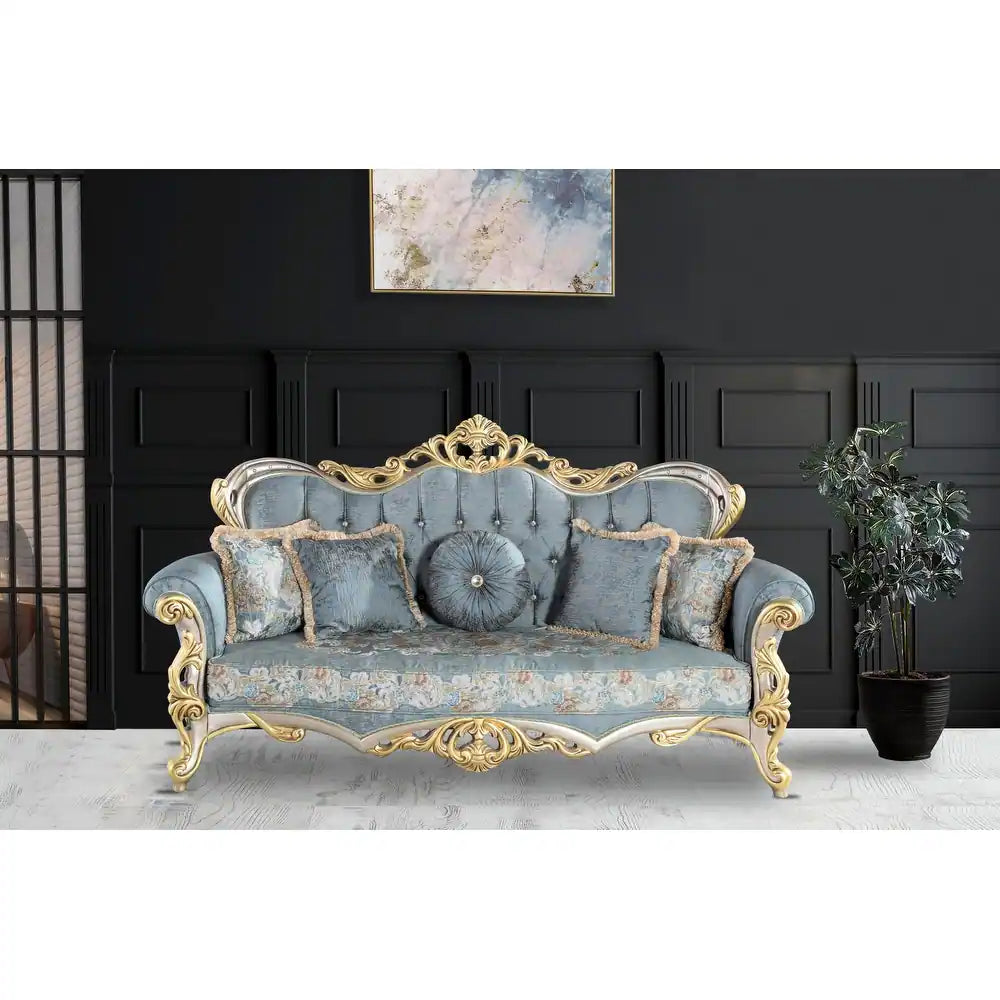 Baroque Blue and Gold Throne Sofa