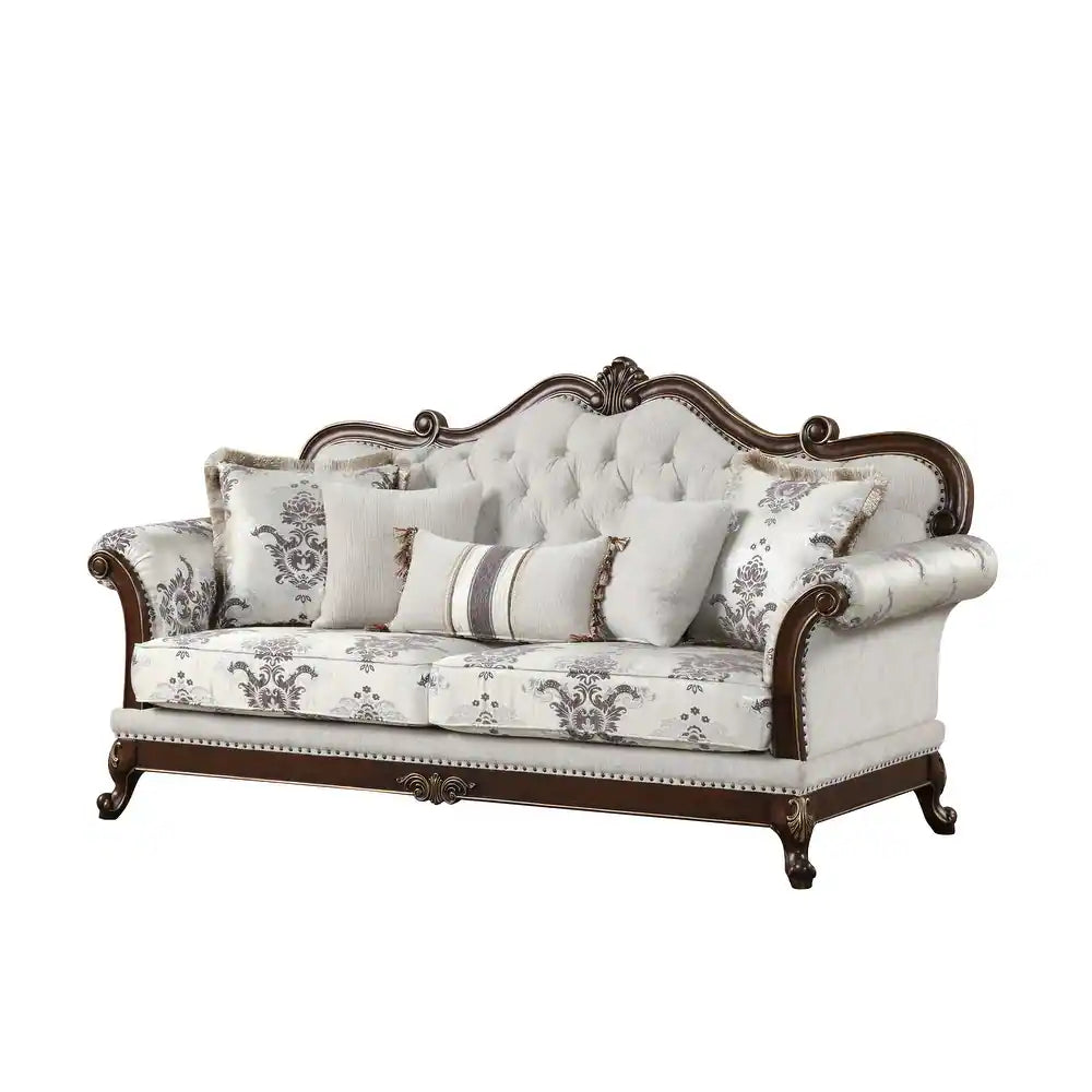 Victorian Floral Print Sofa with Wood Trim