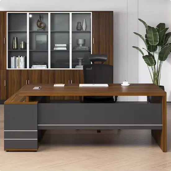 Walnut Executive Desk with Chrome Accents