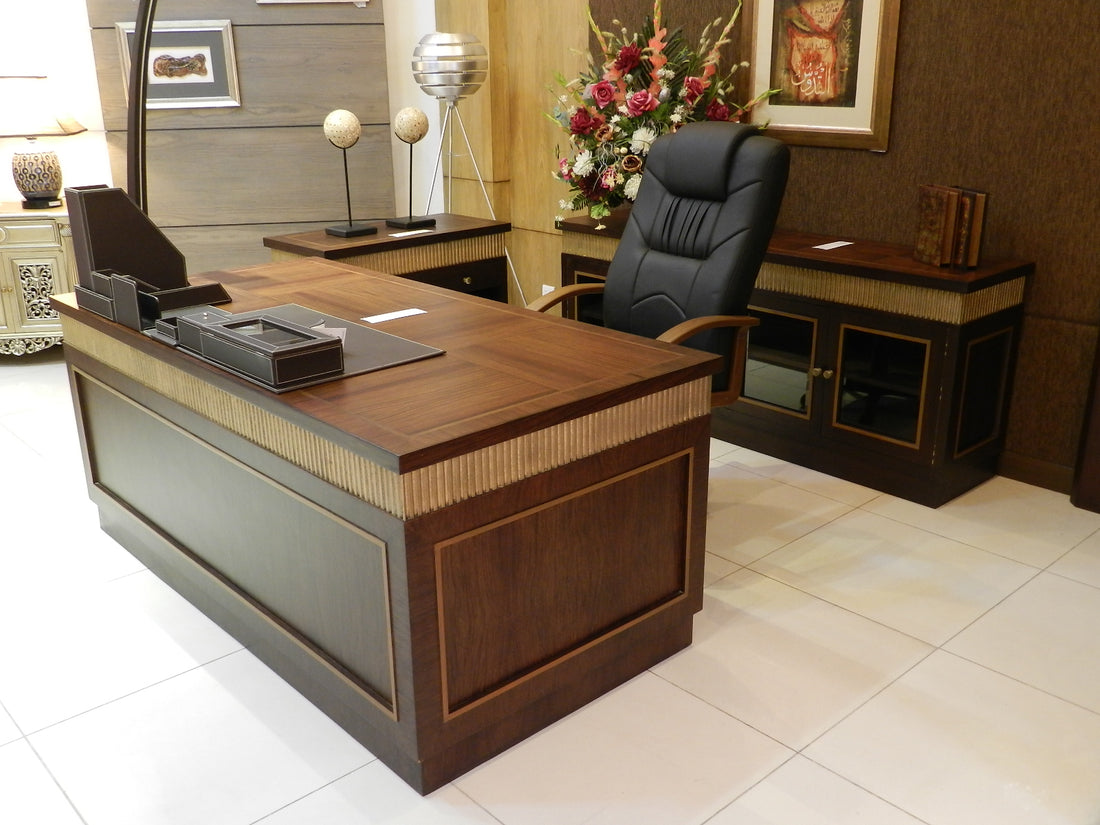 Classic Dark Wood Desk with Ribbed Details