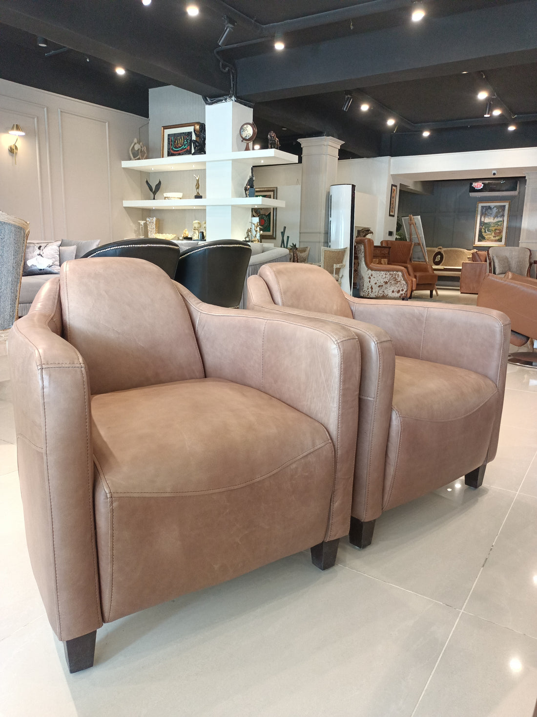 Modern Leather Armchairs (Pair)
