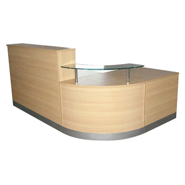 Floating White Panel over Wood Base Reception Desk