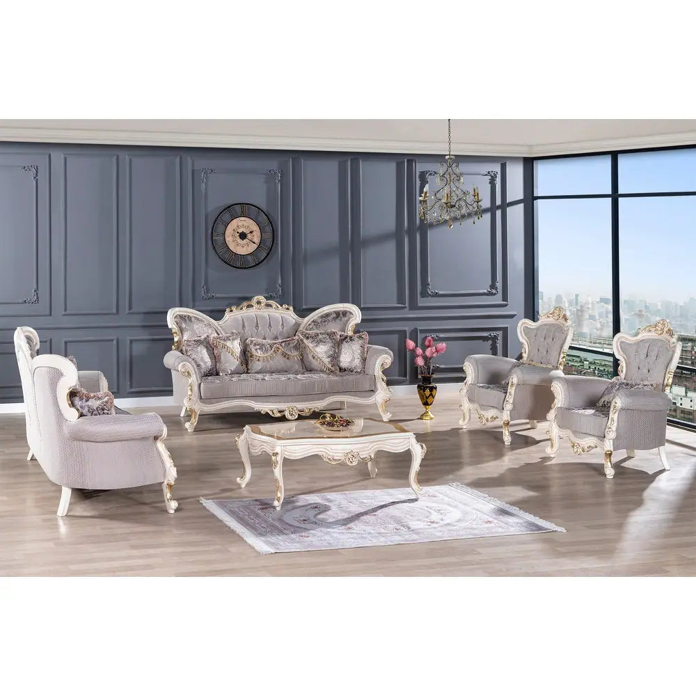 Rococo-Inspired Silver-Grey Sofa