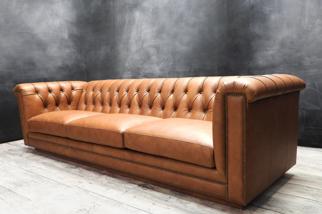 Camel Tan Curved Arm Sofa