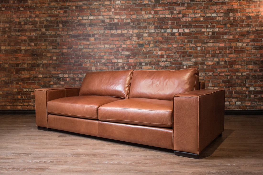 Boxy Caramel Leather Sofa