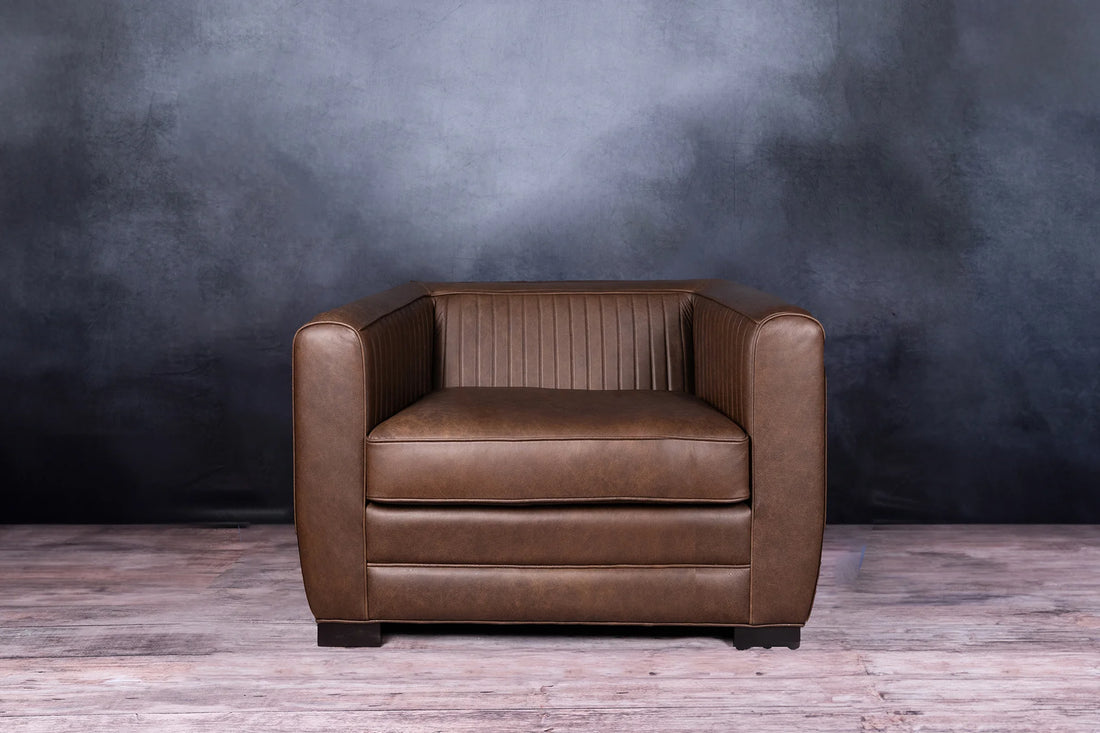 Contemporary Ribbed Leather Sofa