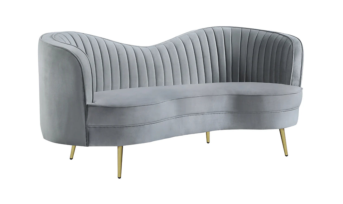 Sculpted Grey Velvet Sofa