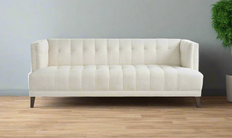 Ivory Tufted Track Arm Sofa
