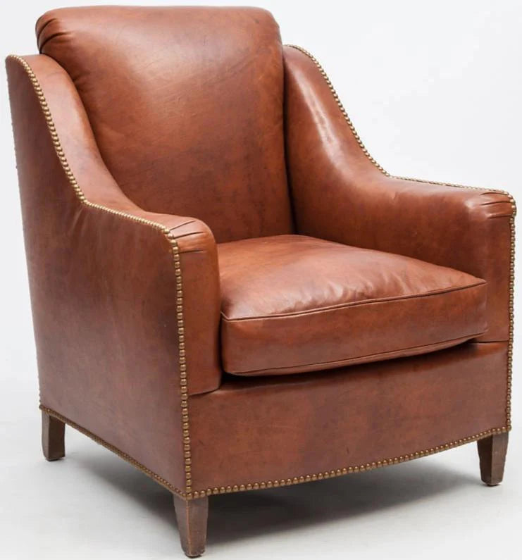Barrel-Back Cognac Leather Chair