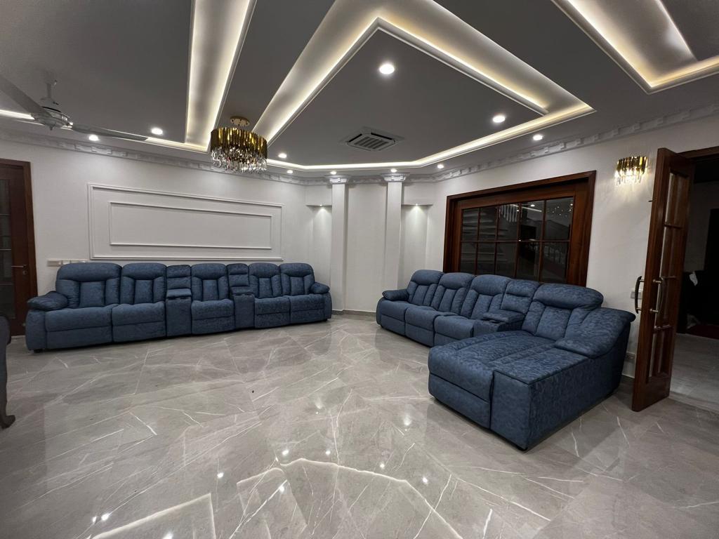 Large Sectional Blue Fabric Recliner
