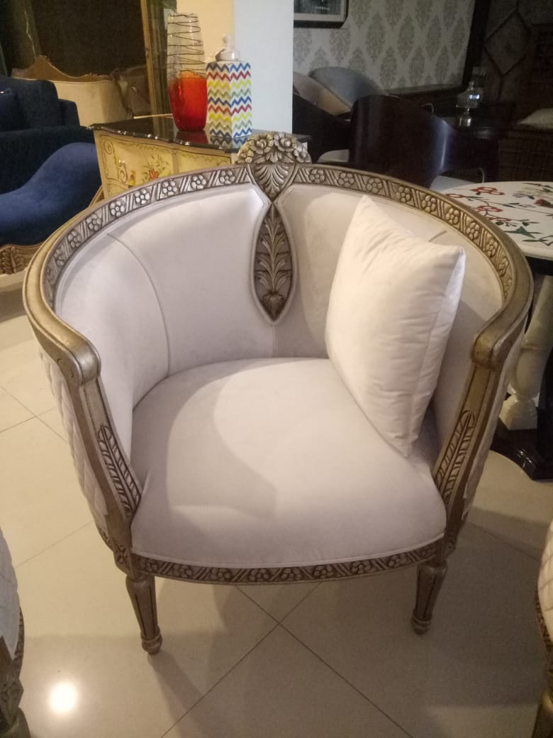 Minimal Cream Sofa with Subtle Carvings