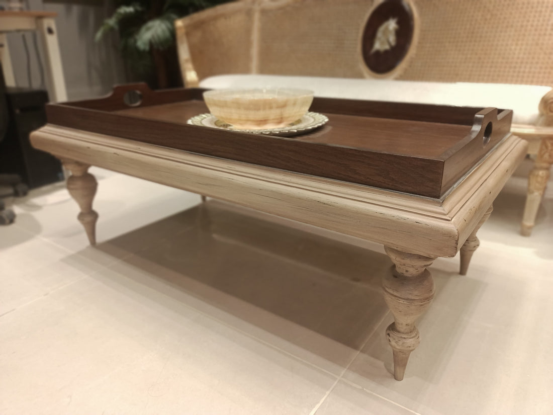 Oriantal Wood Table with Panel Inset