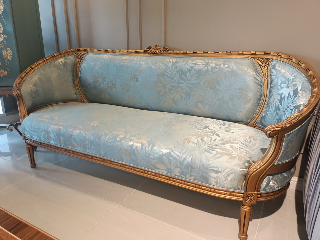 Antique French Blue Carved Sofa