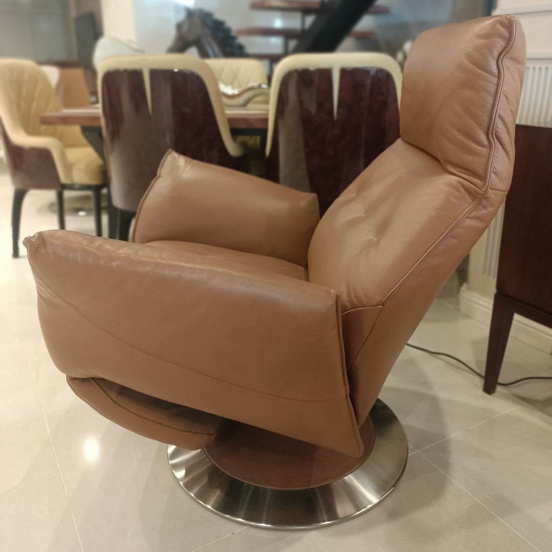 Tan Leather Manual Recliner