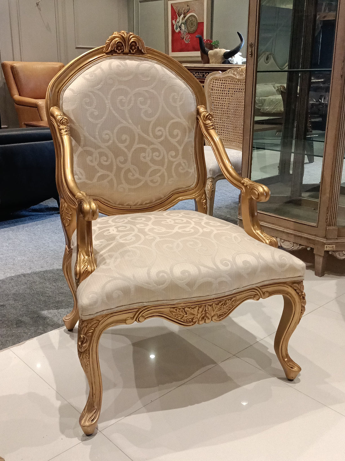 Antique Cream Gold Accent Chair (Pair)