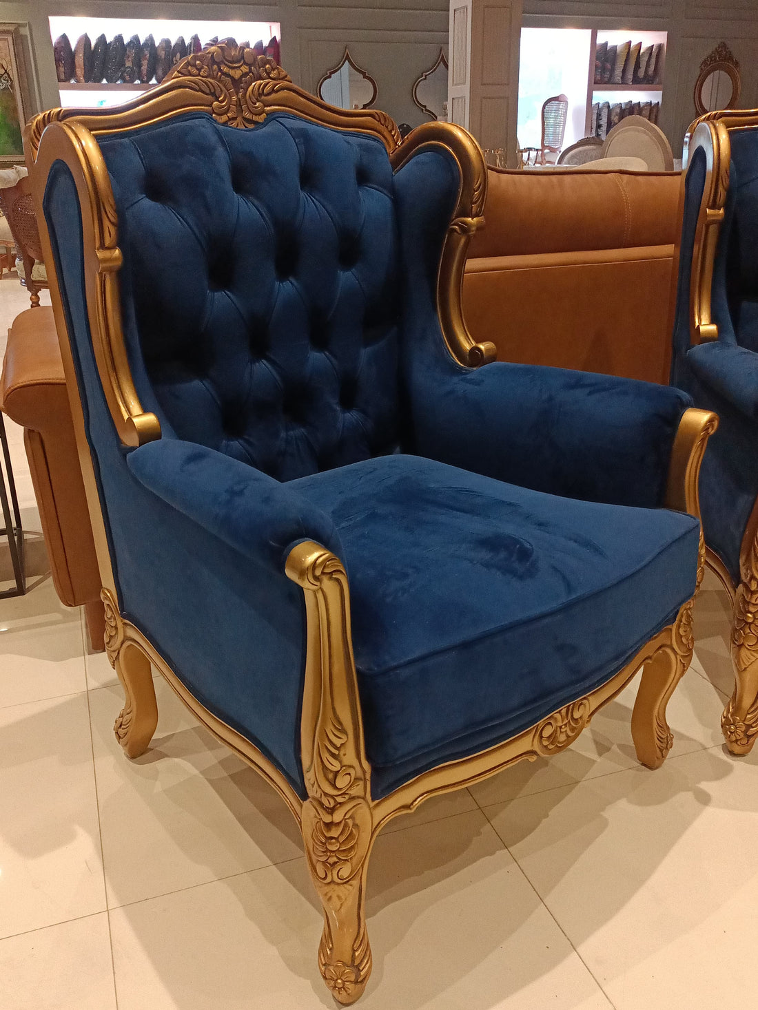 Royal Blue Tufted Armchairs (Pair)