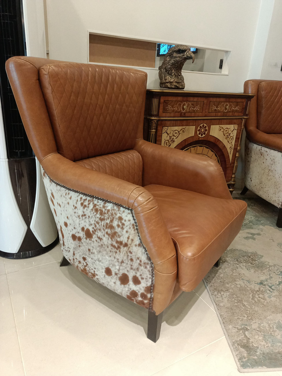 Leather Chair with Cow Hive (Pair)