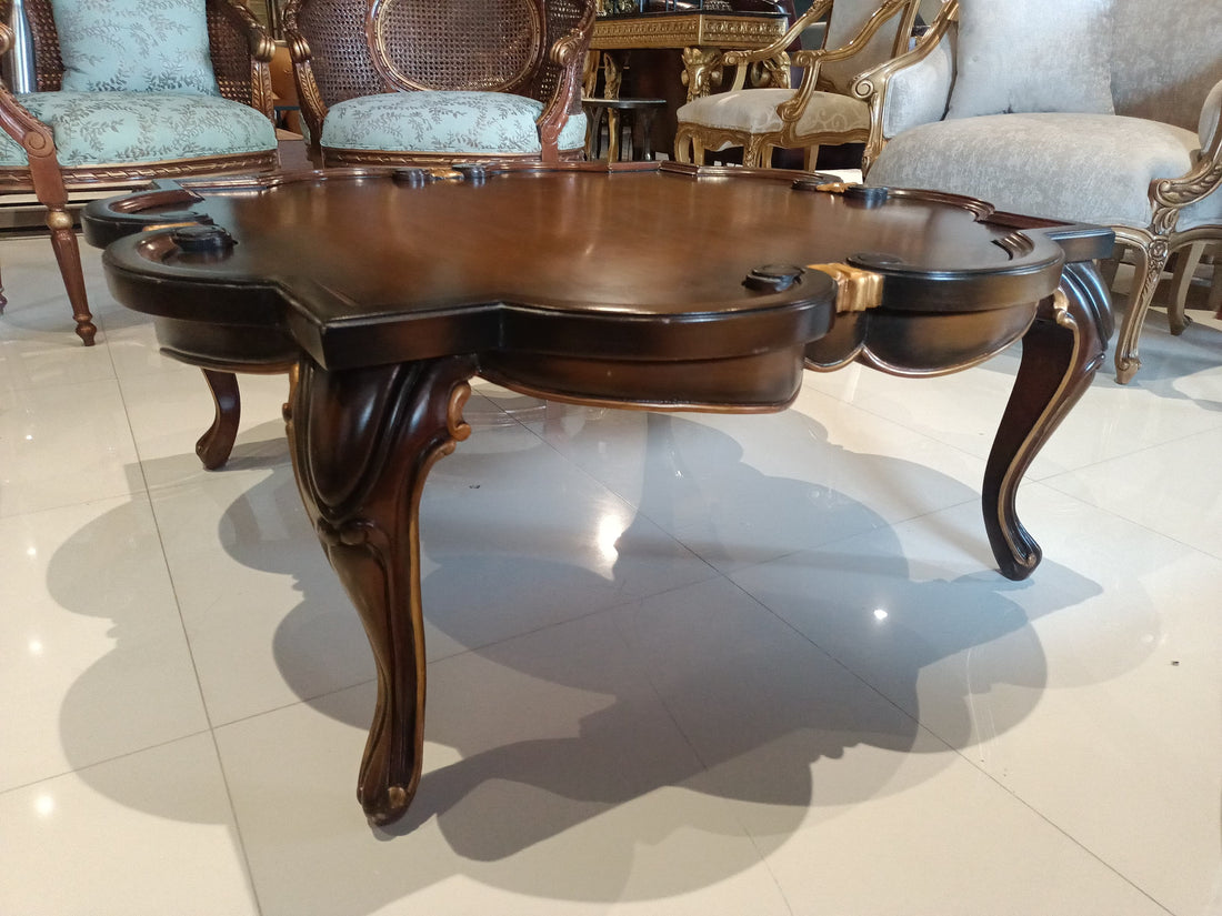 Hand-Carved Round Mahogany Center Table Set