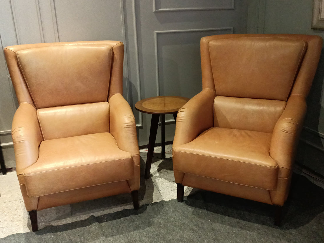 Contemporary Camel-Tone Khan Chair (Pair)