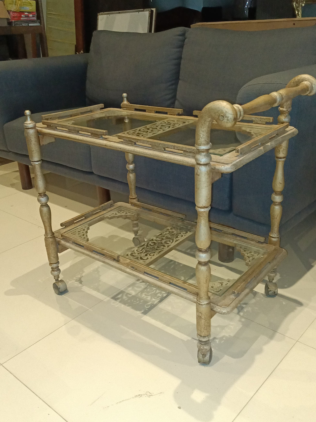 Tea Trolley with Dual-tier Shelves