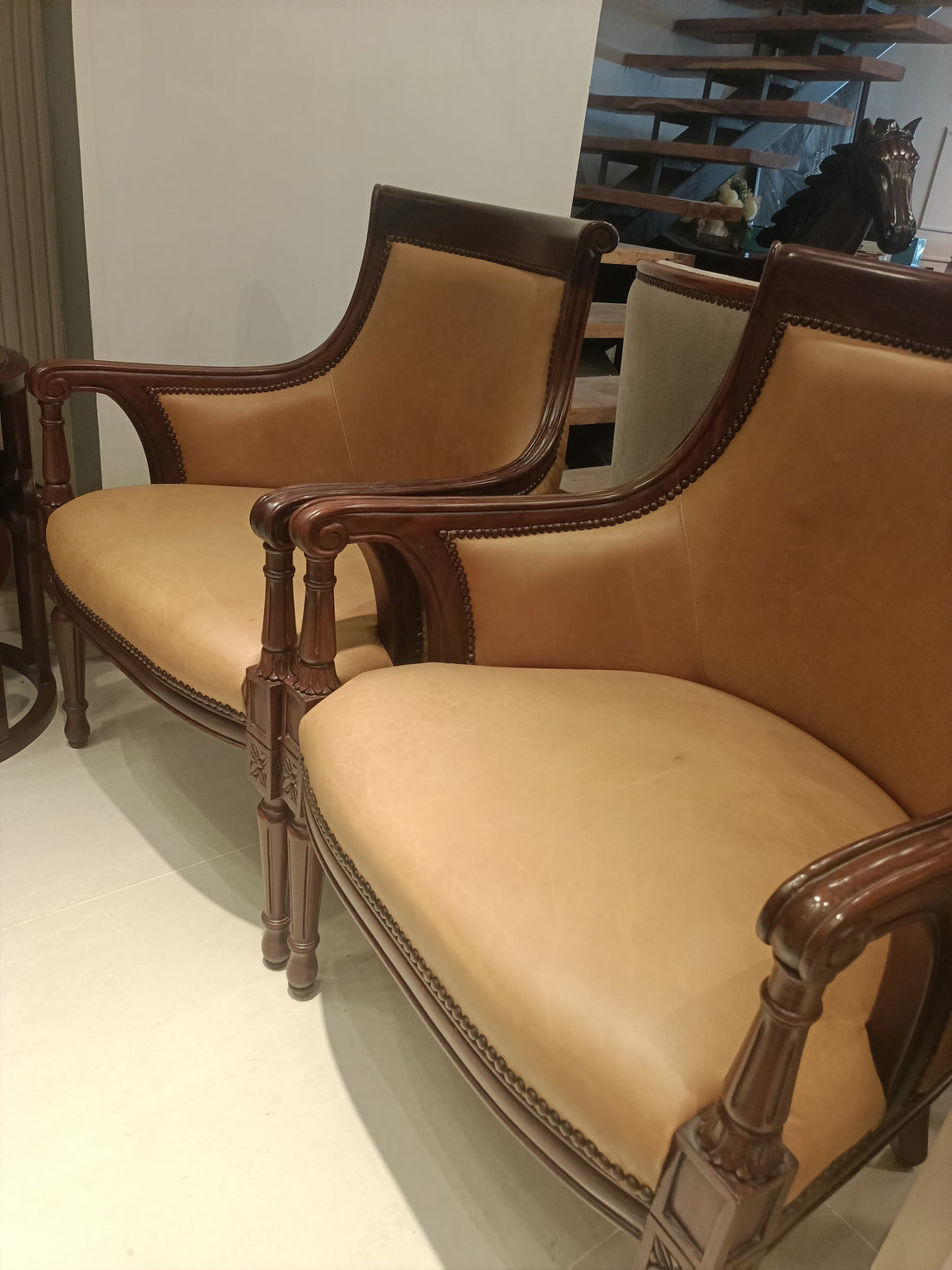 Classic Carved Wooden Armchairs (Pair)