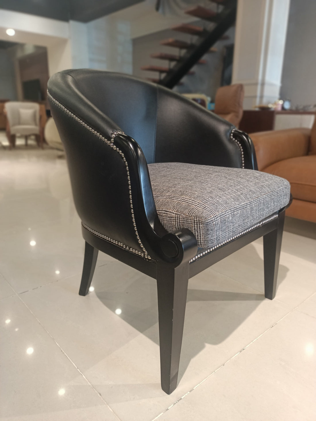 Black Leatherrite Round Chairs (Pair)
