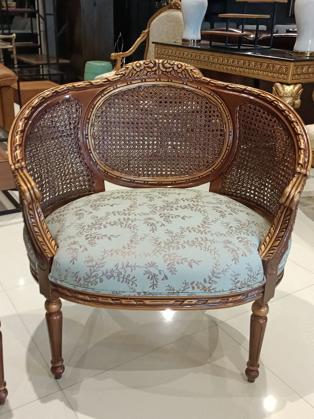 French Provincial Accent Cane Chairs (Pair)