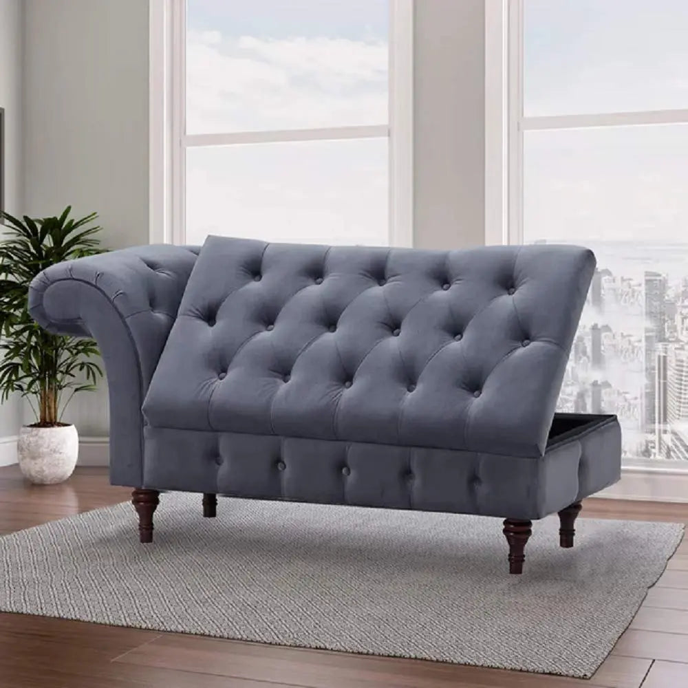 Charcoal Velvet Chaise Ottoman