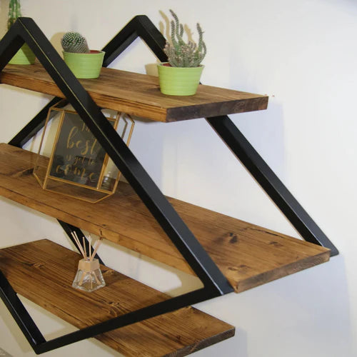 Diamond-Shaped Floating Shelf with Rustic Wood