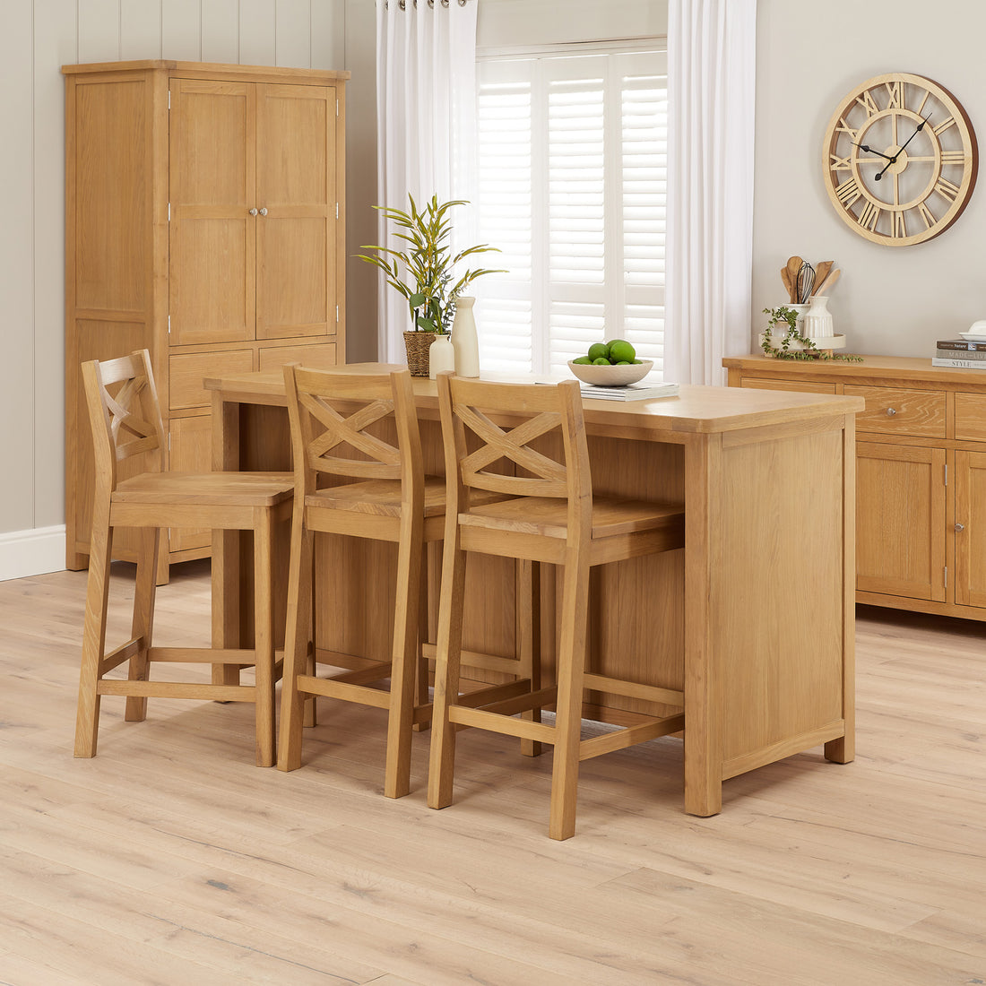 Light Oak Wooden Cross-Back Bar Stool