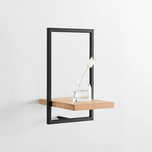 Wall-Mounted Metal Frame Shelves with Wood Planks